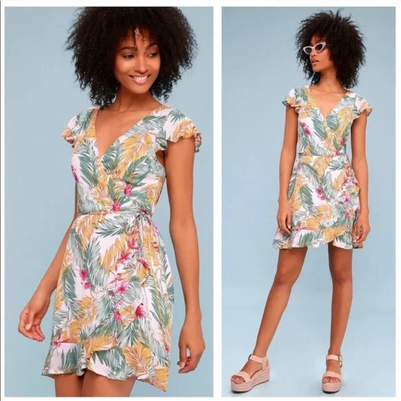 Lulus Tropical Palm Print Wrap Dress - Picture 2 of 3